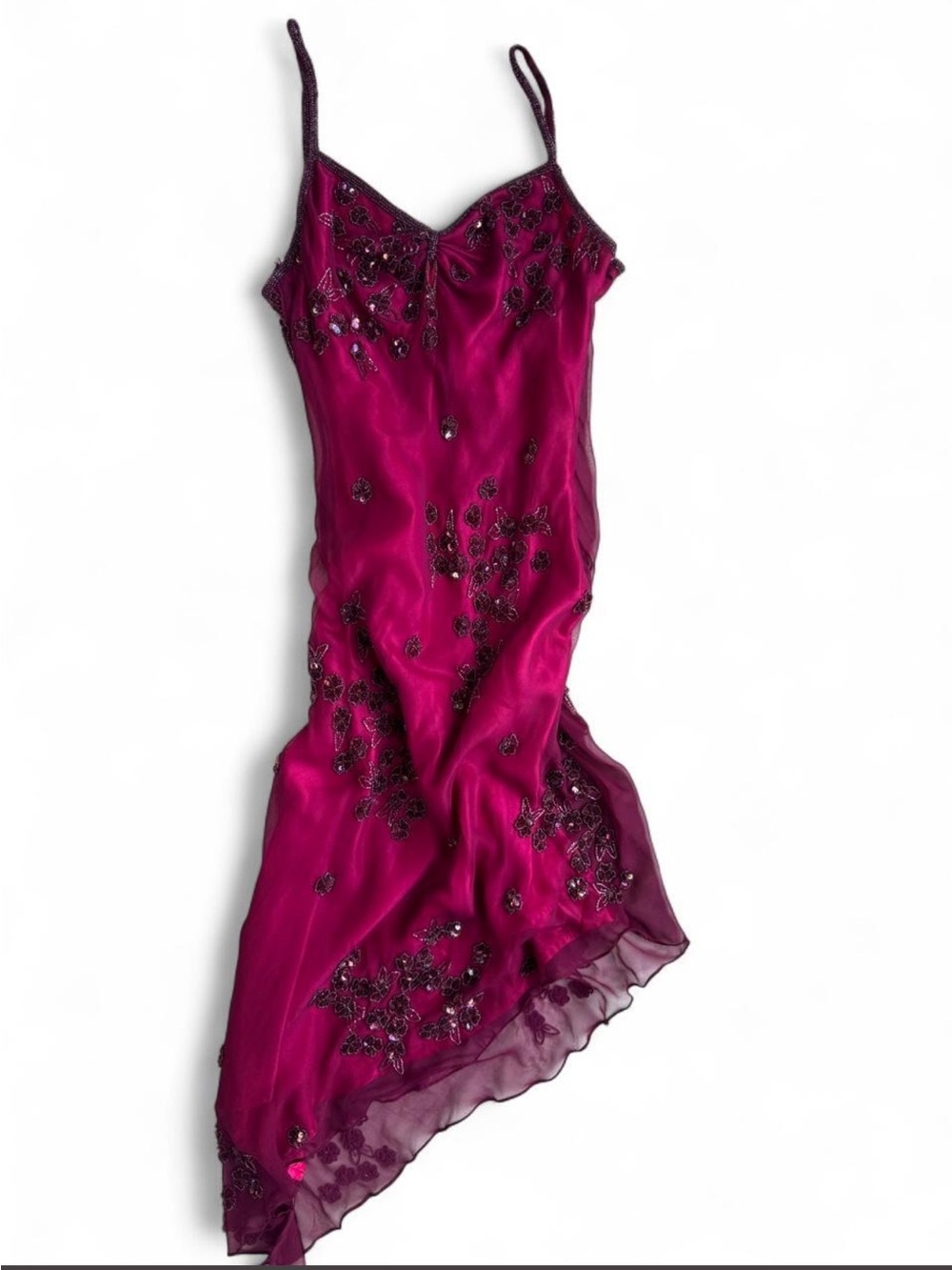 Elegant Fuchsia Beaded Slip Dress